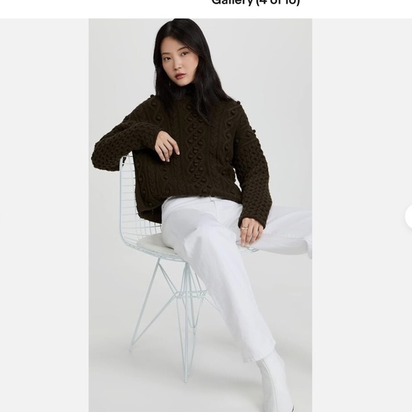 Theory Mixed Cable Knit Sweater in Military Green Brown Size XS wool cashmere - Picture 4 of 14